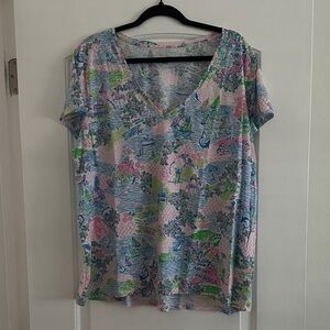 Lilly Pulitzer Etta V-Neck Top- Sz XXL- Lilly Loves Martha’s Vineyard